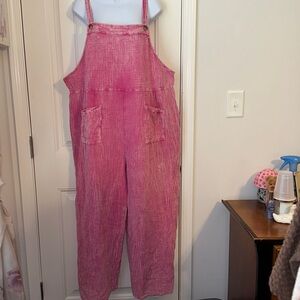 Heyson Women's Lightweight Overalls Jumpsuit Pink 100% Cotton Size 1XL